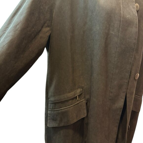 Herman Kay Long Black Hooded Maxi Overcoat Raincoat Button Front Pocket Size 1X - Picture 3 of 8